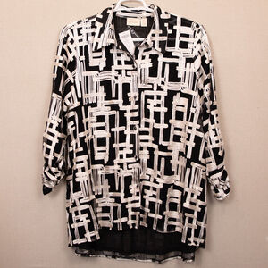 Chico's black white mesh applique lightweight tunic jacket NWT-3
